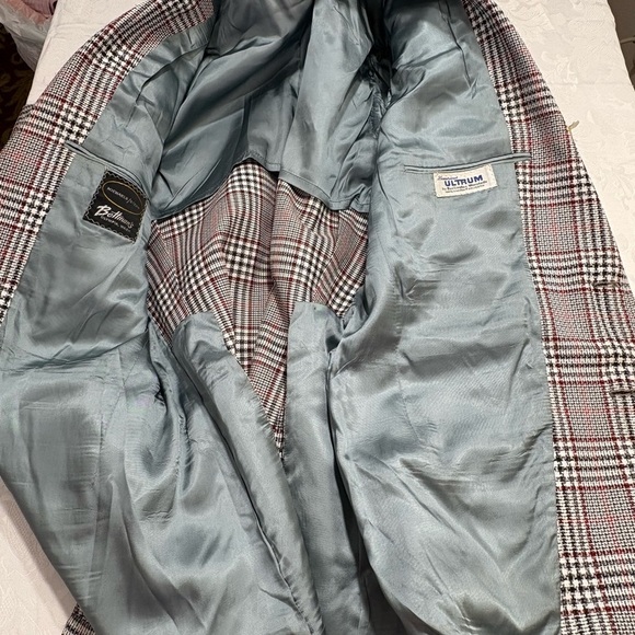 Vintage 70s BOLD PLAID suit jacket blazer checkered red white black size 42R - Picture 11 of 12